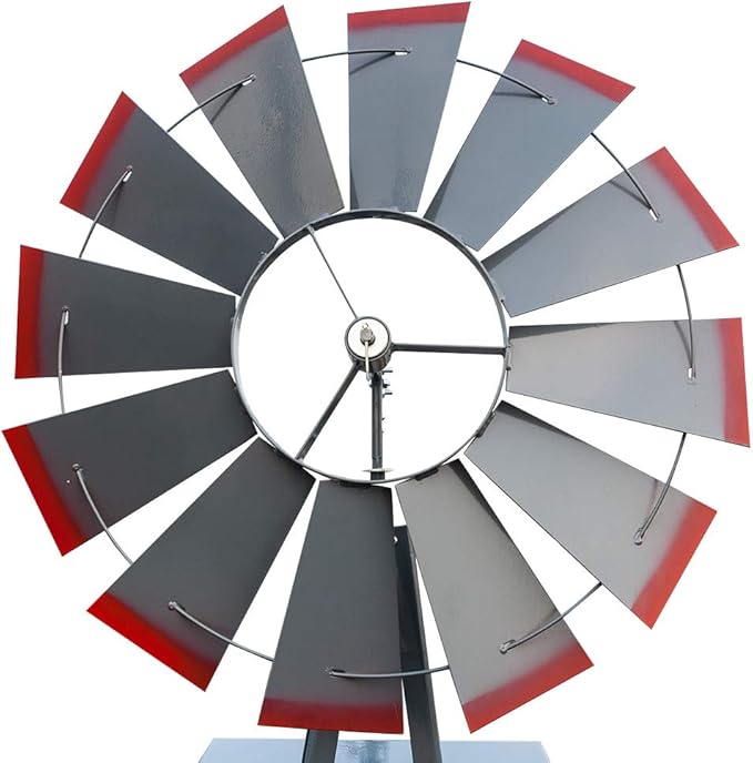 Garden Windmill for Yard Decor, 8 ft Tall Metal Windmill with Spinning Blades, Weather-Resistant Outdoor Windmill for Lawn, Farmhouse, Rustic & Farm Decor, Grey