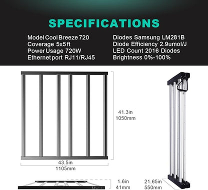 720W LED Grow Lights, Full Spectrum Grow Light, Daisy Chain Plant Bar Style Grow Light Foldable & Dimmable for Growing Commercial Hydroponic Growing Lamp 5x5ft Core Coverage (ZWD-DT-721)