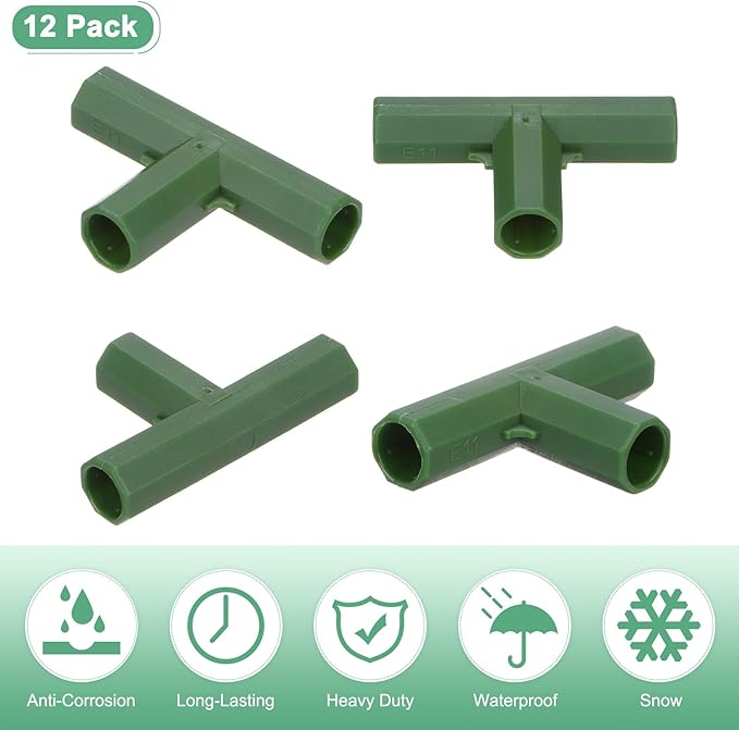 12 Pcs 11mm Greenhouse Frame Building Connectors, 3 Way Flat Pipe Fitting for Grape Trellis/Sunscreen Shed/Gardening Plant Stakes, Greenhouse Accessories [Green]