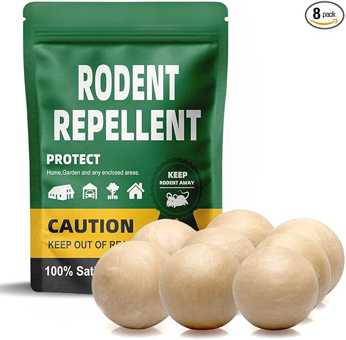Rodent Repellent Balls Indoor/Outdoor Mice Repellent Indoor, Rat Repellent for Outside, Outdoor Mouse Repellant, Peppermint Balls for Rodents, Rat Repeller for Car Engines 8 Pack