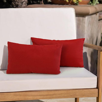 idee-home Outdoor Pillows with Inserts Included, Patio Outside Lumbar Pillows Waterproof Set of 2, 12 x 20 inch Red