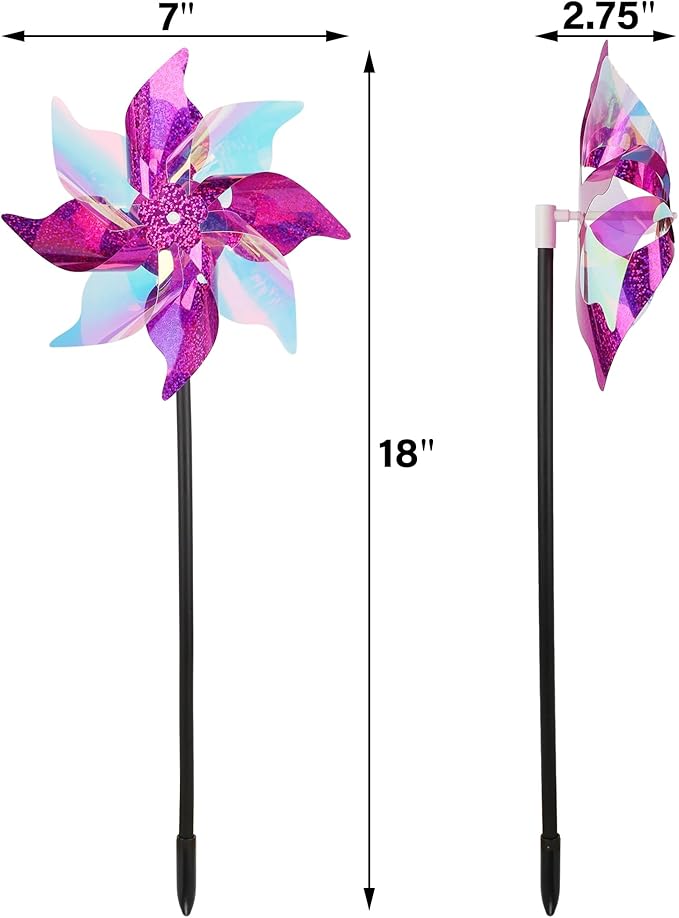 winemana 12 Pcs Reflective Pinwheels Outdoor, Wind Spinners for Yard & Garden, Sparkly Bird Repellent Windmill Scare Birds Away, Deterrent Devices for Outside Patio Lawn Spring Decor (Purple)