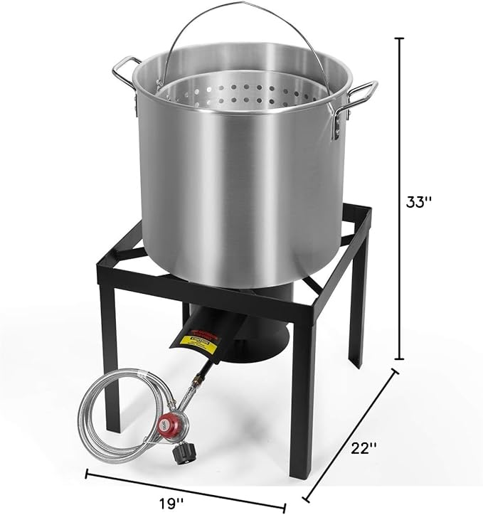 Barton 64 Quart X-Large Turkey Deep Fryer Steamer Burner BBQ Fair Clam Seafood Cajun Boiler Pot 64 Qt Capacity 100,000 High-Pressure Burner, 3PCS Set
