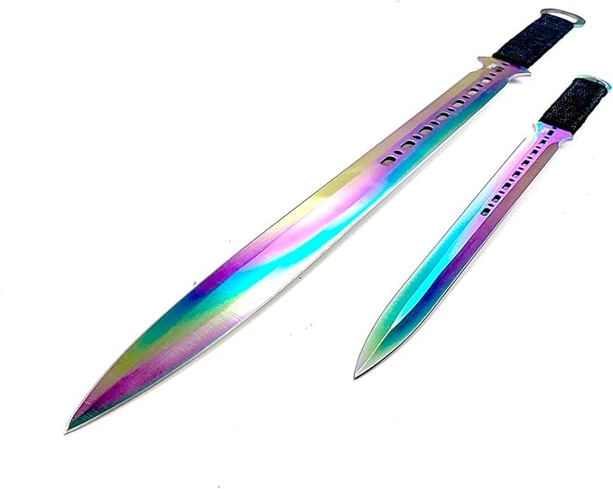 2 PCS Ninja Tactical Machetes, Swords Tactical Survival Katana Durable Knife Set. For Camping, Hunting, and Collection (Rainbow)