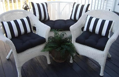 RSH Décor: Set of 4 Square and Lumbar Accent Pillows | Indoor/Outdoor All Weather Polyester Fabric | Reversible | 17” x 17” & 20" x 12" | Black & White Stripe