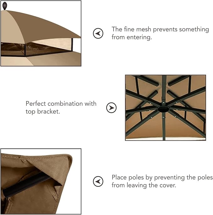 Hugline Outdoor Replacement Canopy Top Double Tier Gazebo Roof Cover for Lowe's Allen Roth 10x12 Gazebo #GF-12S004B-1 (Khaki)