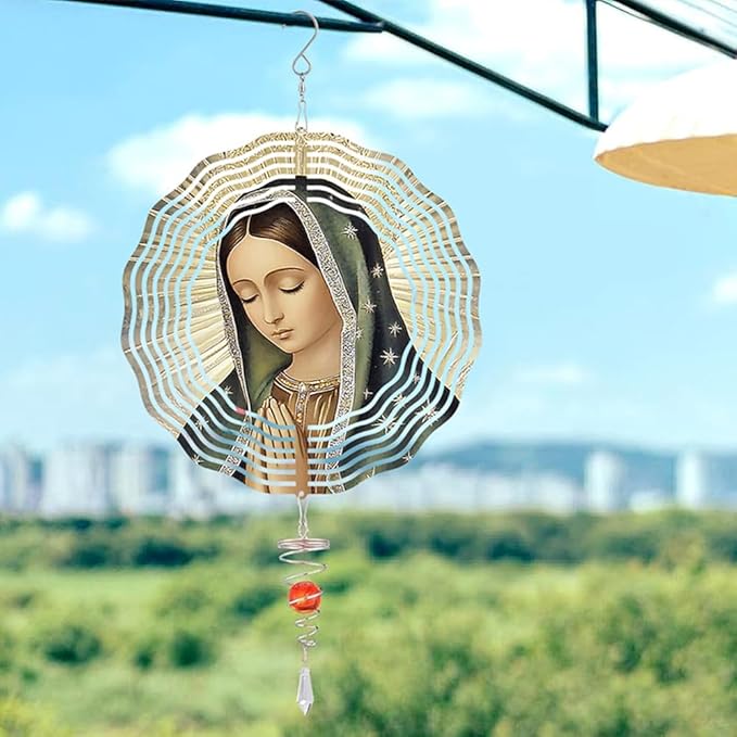 Virgin Mary Prayer Wind Spinner, Metal Wind Spinners Outdoor Indoor,Virgin Mary Hanging Garden Decor for Outside, Stainless Wind Spinners for Yard and Garden 10 inch 3D (25.76X25 CM)