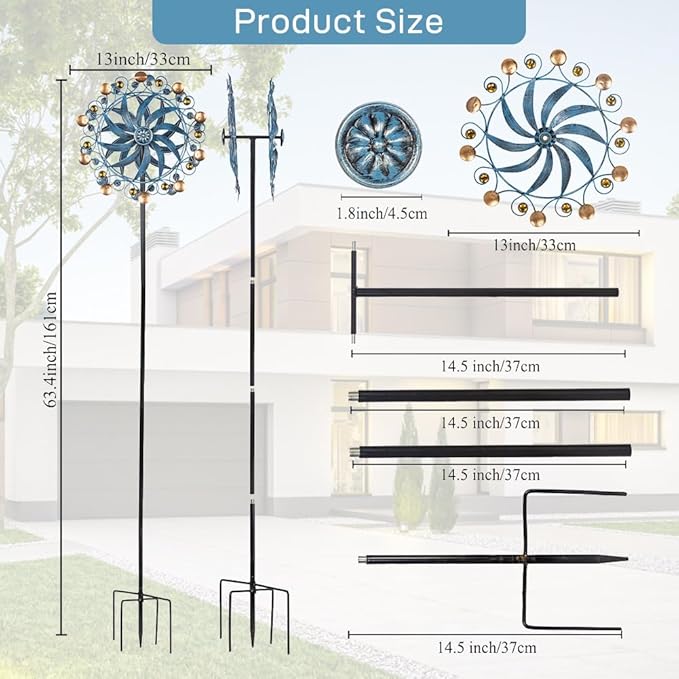 Stargarden Wind Spinner, Retro Wind Spinner Outdoor Metal Pinwheels, 63 * 13 Inch Kinetic Windmill for Yard and Garden Decor