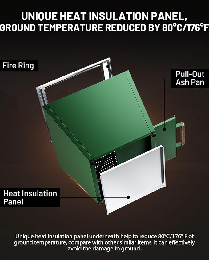 LEGACY HEATING Smokeless Fire Pit, Portable Outdoor Firepits 25 inch, Carry Handle for Backyard Patio Camping Bonfire, Stainless Steel, Ideal for 6-12 People, 46.74 lbs, Green, Cyberpit One Pro