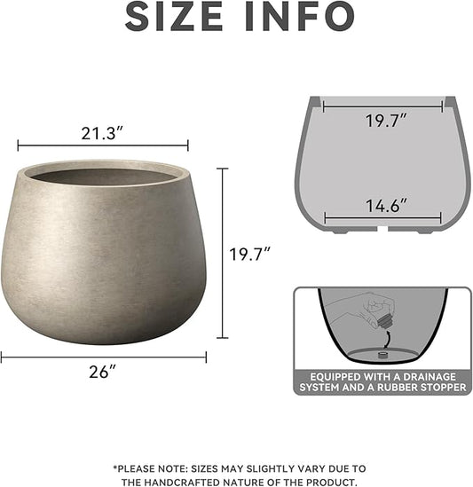 Kante Curva Series Planter, 21.3 Inch Round Concrete Plant Pot with Draiange Hole and Rubber Plug, Suitable for Indoor Plants, Home, Garden, Patio, Weathered Concrete