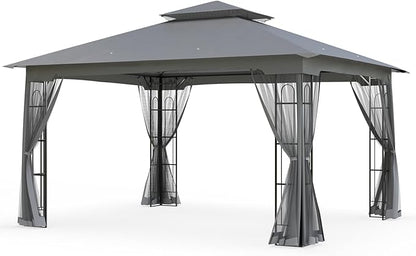 EAGLE PEAK Patio Gazebo with Mesh Netting 13x11 at Top 12x10 Footprint, Soft Top Outdoor Pavilion for Backyard, Deck, Lawn and Garden, Gray