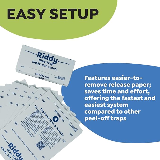 Riddy Glue Boards, 72 Boards, Pre-Baited, Ready to Use Mouse Traps Indoor for Home, Sticky Adhesive for Bugs and Rodents, 5.5" x 7.5"