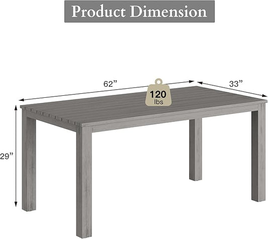 All-Weather Aluminum Outdoor Dining Table, Modern Rectangle Patio Dining Table for Balcony Garden, Grey