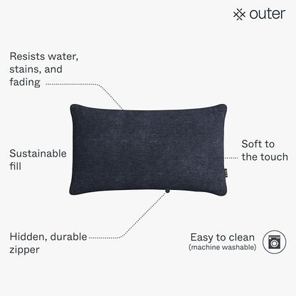 Outer Outdoor Throw Pillow with OuterWeave Performance Fabric, Decorative Outdoor Pillow for Patio & Outdoor Furniture, Includes Machine Washable Pillow Cover and Insert - Deep Sea Navy, 12"x20"