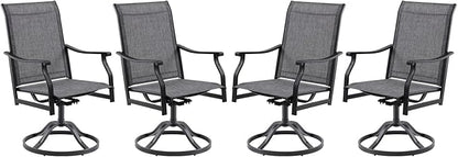 Patio Swivel Chairs Set of 4, Outdoor Dining Chairs with Textilene, Swivel & Rocker Metal Outdoor Patio Dining Chairs All-Weather for Backyard, Grey Fabric with Black Frame