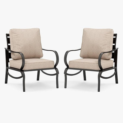 MFSTUDIO Metal Patio Conversation Sets, Outdoor Furniture Sofas Set of 2, 2 Pieces Durable Steel Frame Patio Chairs with 5.8" Beige Cushions for Patio Garden Backyard Balcony
