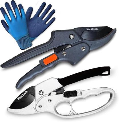 Pruning Shears for Gardening with Gloves - Heavy Duty Garden Shears, Aluminum Hand Pruners with TPR Grip Handle, 8 inch 3.55mm Thick Blade - for Branches, Flowers & Plants (Black Set of 2)