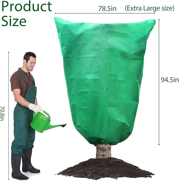 3 Pcs Large Plant Covers Freeze Protection 47.5" X 71.2" ,Reusable Winter Cold Weather Frost Blankets for Outdoor Plants with Drawstring and Zipper,Outdoor Tree Jackets (Green, 2 Pack XL-78.5" x94.5")