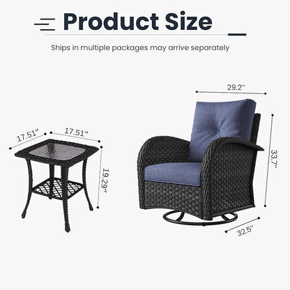 6 Pieces Patio Furniture Sets, Wicker Rattan High Back Outdoor Swivel Rocking Chairs Set with Side Table