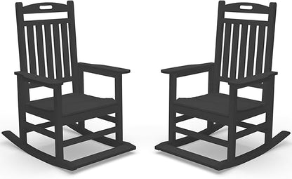 Kingdura Outdoor Rocking Chairs Set of 2, HDPE Plastic Patio Rocking Chair All-Weather Oversized Porch Rocker with High Back for Patio Outside Backyard Balcony (Black)