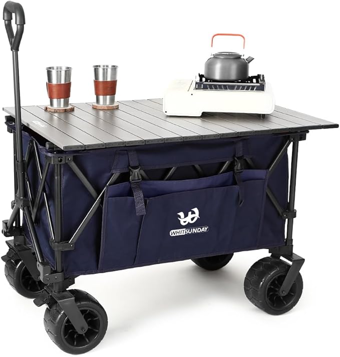 Whitsunday Collasible Wagon, Large Capacity 400Lbs, All-Terrain Wheels Heavy Duty Utility Wagon for Gardening Shopping Fishing Camping Outdoor Picnic Blue