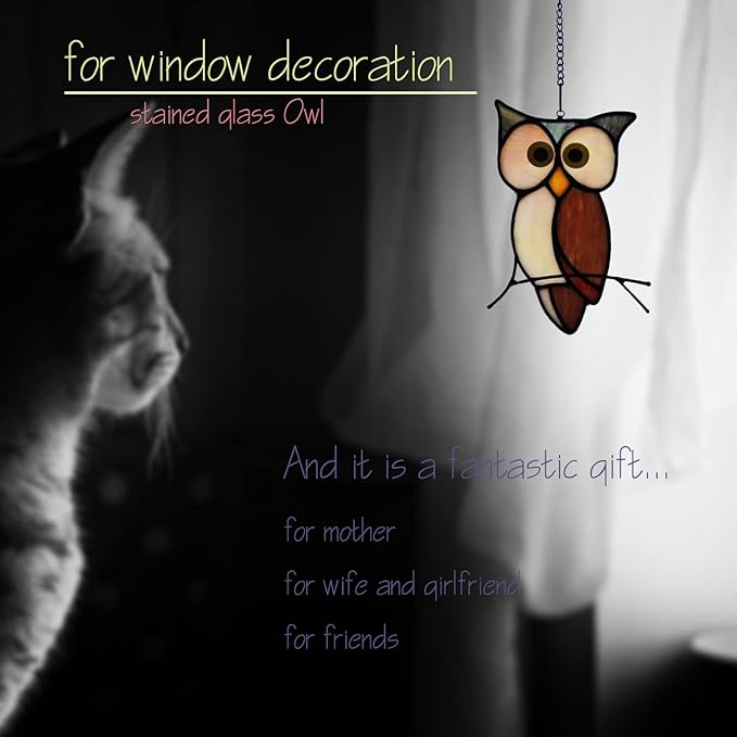 Stained Glass Owl Window Hanging Sun Catcher Halloween Decoration Birthday Gifts for Lover and Friends