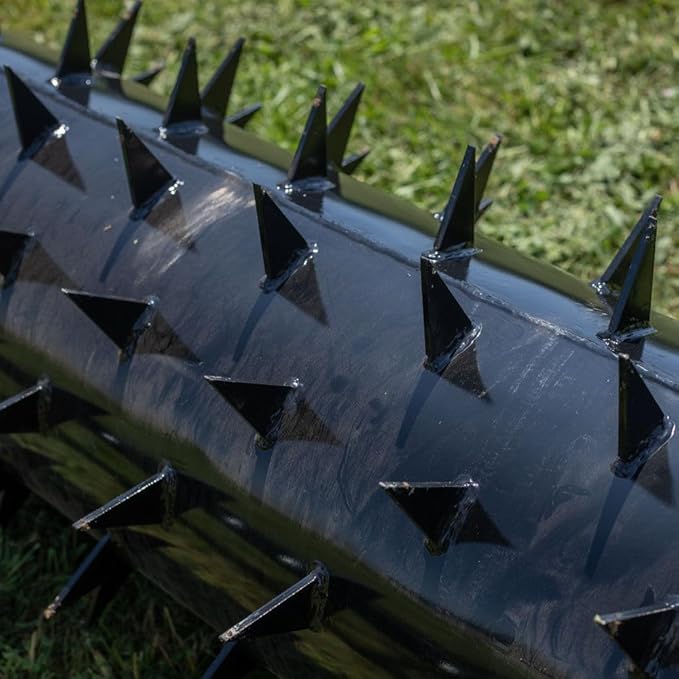Titan 3 FT Tow-Behind Drum Spike Aerator Holds up to 25 Gal Water, 3" Long Welded On Spikes, for ATV UTV and Utility Tractor, Breaks Ground for Better Drainage & Fertilization