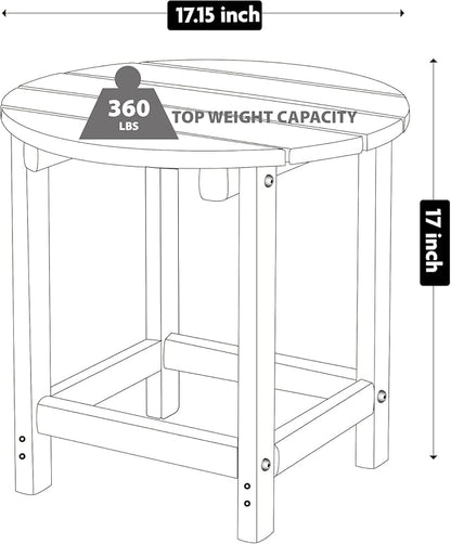 LZRS Round Adirondack Patio Side Table End Table, Outdoor Side Tables for Patio, Backyard,Pool, Indoor Companion, Easy Maintenance & Weather Resistant(Brown)