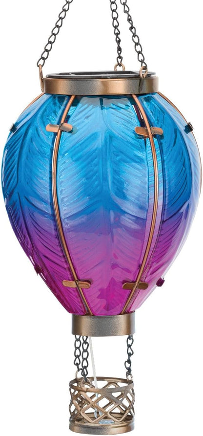 Regal Art & Gift Hot Air Balloon Solar Lantern – Hanging Solar-Powered LED Lights, Waterproof Portable Decorative Outdoor Lamp Made of Metal & Glass for Garden, Patios & Pathway – Blue (Small)