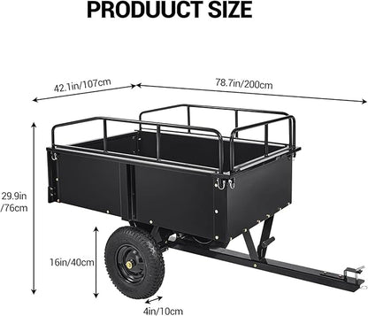 Heavy Duty Steel Dump Cart with 900 Lbs Capacity Utility Garden Trailer, Removable Sides, Tilt Bed, Foot-Operated Dump, 15 Cu Ft, Flatbed Dolly Gardening Cart with Tow Handle, TC002