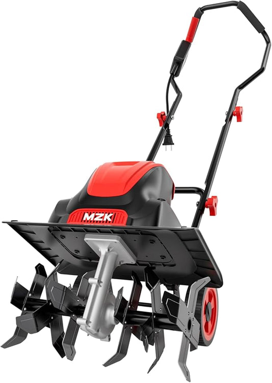 MZK 16-Inch 13.5-Amp Corded Electric Tiller/Cultivator, 8-inch tillling Depth with Adjustable Wheels, Foldable Electric Rototiller for Lawn/Yard/Garden Soil Digging,TC16A08