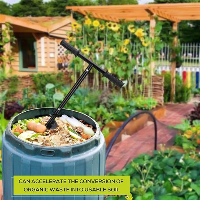 Compost Turning Tool Compost Stirring Tool,Compost Turning Bar 33.4inch,Manual Compost Aerator Tool Turner & Mixing Tool for Outdoor Compost Bin,Composting Accessories (Black-33.4IN)