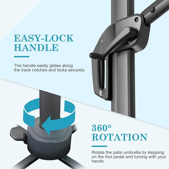 Hotime 10x10ft Large Cantilever Patio Umbrellas - Upgrade and Intensify - with 360 Rotation and 5 Angles Adjustment - Aluminum Offset Pool Umbrella Square Outdoor Umbrella for Patio Garden