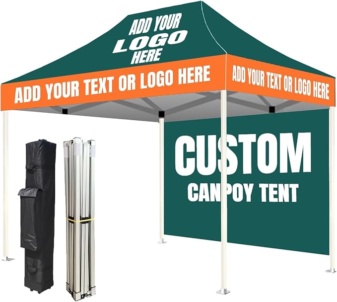 Custom Canopy Tent 10x15 with Logo, Custom Pop Up Canopy Tent Packages for Outdoor and Trade Show Events - Nano-Grade Water Repellent Heavy Duty(1 Full Wall)