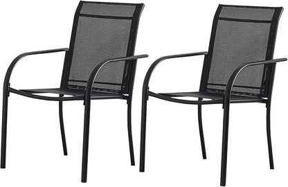 Patio Chairs Set of 2, Outdoor Dining Chairs with Breathable Textilene Fabric, Stackable Patio Chairs for Lawn, Garden, Backyard, Poolside, Black