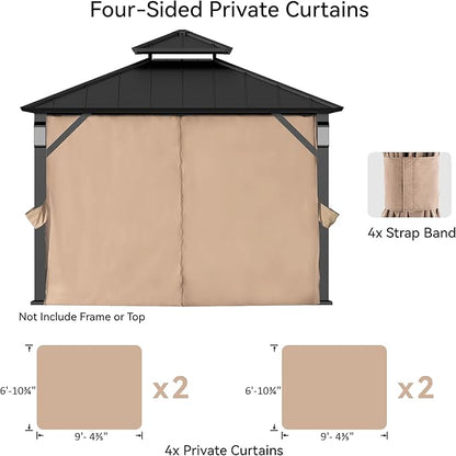 Gazebo Curtain Replacement Universal 4-Panel Sidewalls 10' x 10', Outdoor Gazebo Privacy Curtains with Zipper, Replacement for Outdoor, Patio Canopy, Garden and Backyard (Curtain Only)