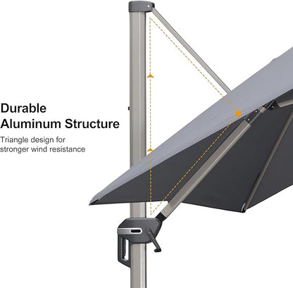 PURPLE LEAF Patio Umbrella with Base Included, 8ft Outdoor Aluminum Cantilever Umbrella with 360° Rotation, Champagne Offset Umbrella for Outdoor Garden Pool, Light Grey