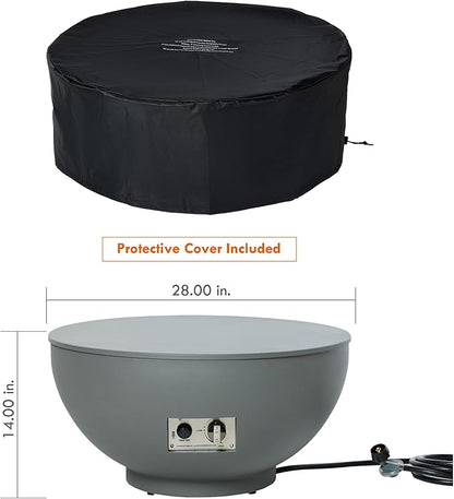 28-Inch Fire Table, 58,000 BTU Oudoor Propane Fire Pit, Patio Round Fire Bowl Gas Firepit with Lid, Lava Rocks, Cover, Pre-Attached 10FT Propane Hose, Gray