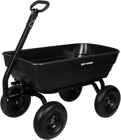 BILT HARD 1200 lbs 7 Cu Ft Poly Garden Dump Cart with 2-in-1 Convertible Handle, No Flat Tires, Quick Release, Dump Wagon Heavy Duty for Yard, Outdoor