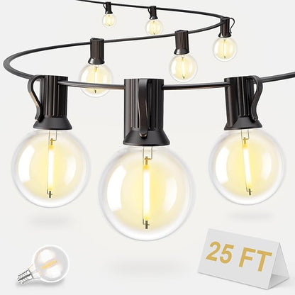 String Lights for Outdoor 25 ft, G40 Patio Lights with 13 pcs Bulbs, Shatterproof Waterproof Outdoor Lights Hanging Connectable Globe Outdoor Lights for Bistro, Cafe, Backyard, Balcony, Party, Black