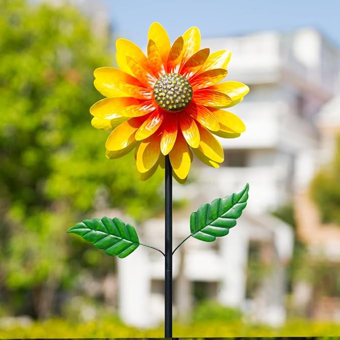 Viveta Sunflower Outdoor Wind Spinner, 4 Layers Metal Wind Spinners, Decorative Pinwheels for Yard Patio Lawn Garden