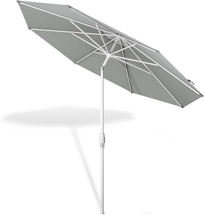Midtown Umbrellas The Swilt 8 Feet Patio Umbrella in Terylast Matter (Grey) Polyester Fabric - Fiberglass Ribs, Auto-Tilt Aluminum Frame For Backyard, Deck, Garden, Pool - White Pole