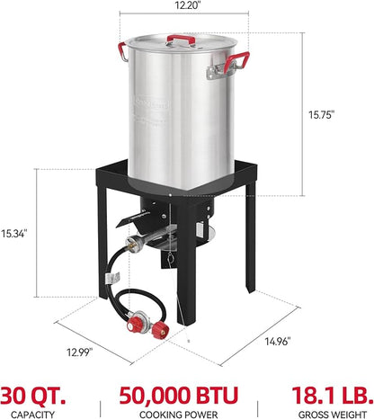 Aluminum 30 Qt. Turkey Fryer Pot Set, 50,000 BTU, Propane Burner for Outdoor Cooking, TFS3000L-SC