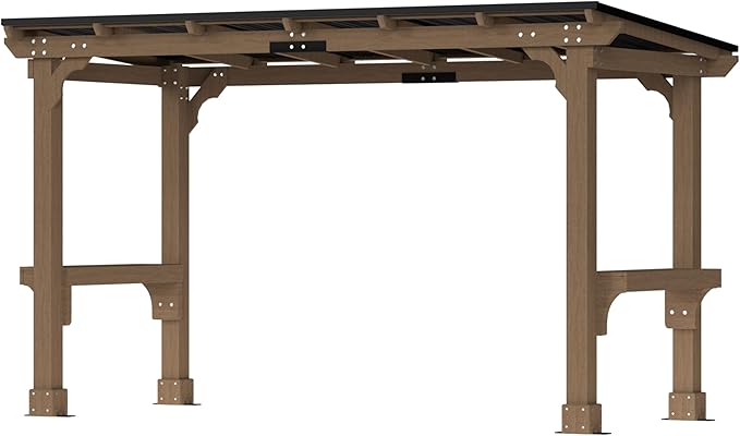 6 x 13 FT Wooden Grill Gazebo with Sloping Metal Roof, BBQ Canopy with Stakes for Outdoor Patio, Garden, Lawn, Light Mocha Brown