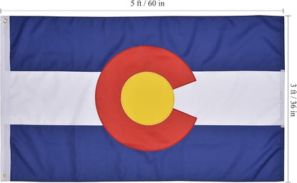 Colorado State Flag 3x5 Ft Deluxe Full Embroidered Premium Polyester Durable CO Outside Flag with Sewn Stripes and Brass Grommets for Indoor/Outdoor