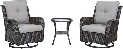 HUMMUH Patio Furniture 7 Pieces Outdoor Furniture Set PE Wicker Patio Couch with Swivel Glider Chairs,Patio Ottomans,Side Table