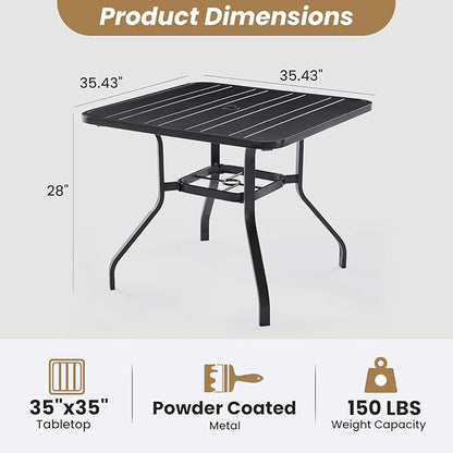 Soohow Patio Dining Table 35"x35", Square Outdoor Dining Table with 1.57" Umbrella Hole, Metal Outdoor Furniture for Patio, Graden, Backyard and Poolside, Weather-Resistant