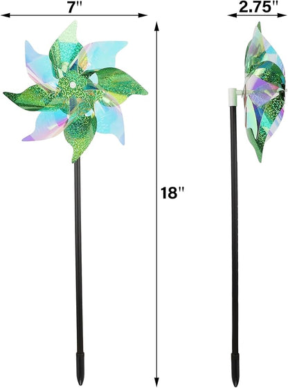 winemana 12 Pcs Reflective Pinwheels Outdoor, Wind Spinners for Yard & Garden, Sparkly Bird Repellent Windmill Scare Birds Away, Deterrent Devices for Outside Patio Lawn Spring Decor (Green)