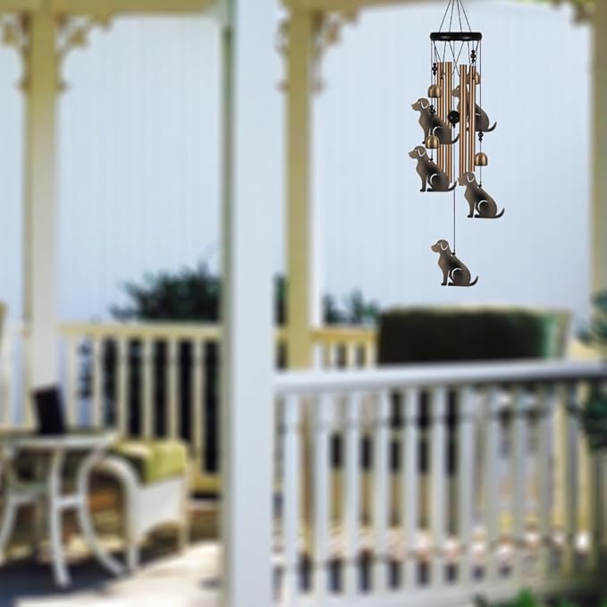 Garden Dog Wind Chimes Outdoor Indoor Decor - with 4 Tubes 4 Bells 5 Dogs Wind Chime, Mobile Romantic Dog Wind Catcher, Dogs Windchimes for Home, Mom Gifts, Balcony, Tree, Festival, Garden Decoration