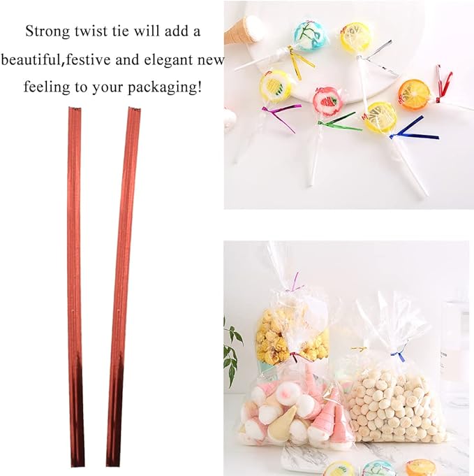 HAHIYO 300Pcs 4 Inches Red Metal Twist Ties for Bread, Candy, Coffee, Plant Garden, Cellophane Treat Bags, Gift Wrapping, Plastic Bags, Halloween Party, Cake Present, Art Crafts